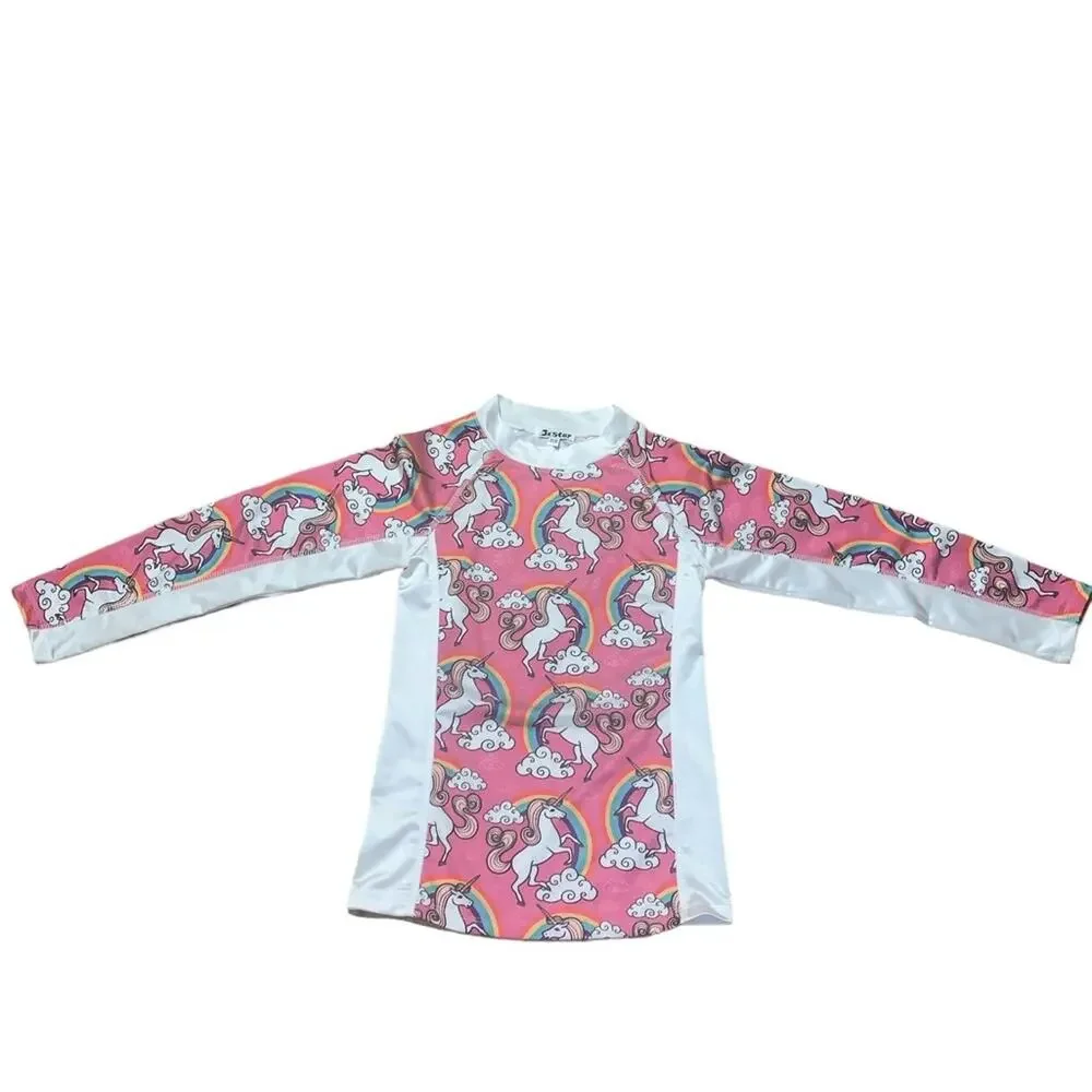 Jxstar Swim‎ Top Long Sleeve Girls Rainbow Unicorn Size 10-11yr old